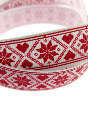 Scandi Christmas Ribbon - 3m x Snowflake Heart Grosgrain - Berties Bows BTB117 - ThreadandTrimmings