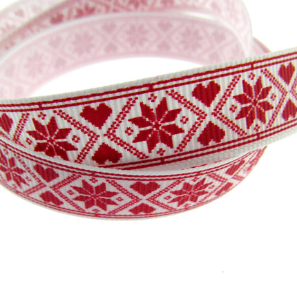 Scandi Christmas Ribbon - 3m x Snowflake Heart Grosgrain - Berties Bows BTB117