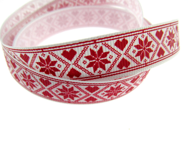 Scandi Christmas Ribbon - 3m x Snowflake Heart Grosgrain - Berties Bows BTB117