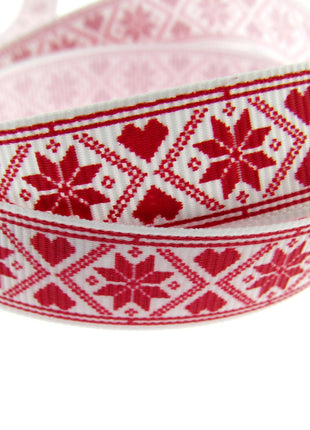 Scandi Christmas Ribbon - 3m x Snowflake Heart Grosgrain - Berties Bows BTB117 - ThreadandTrimmings