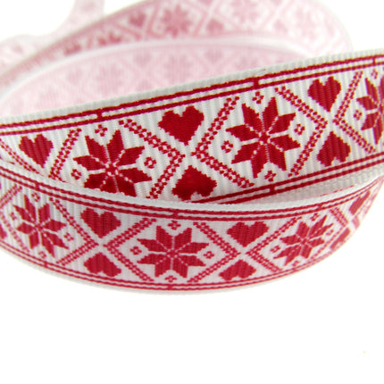 Scandi Christmas Ribbon - 3m x Snowflake Heart Grosgrain - Berties Bows BTB117