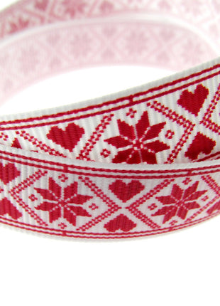 Scandi Christmas Ribbon - 3m x Snowflake Heart Grosgrain - Berties Bows BTB117 - ThreadandTrimmings
