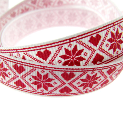 Scandi Christmas Ribbon - 3m x Snowflake Heart Grosgrain - Berties Bows BTB117