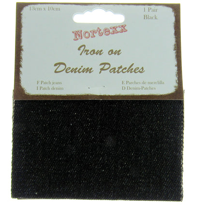 Iron On Denim Patches x 2 - (1 pair)  - 13cm x 10cm - Black, Light or Dark Denim - ThreadandTrimmings