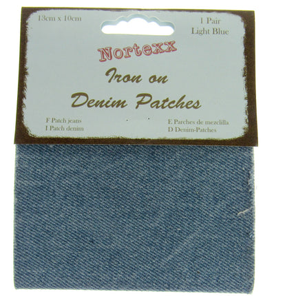 Iron On Denim Patches x 2 - (1 pair)  - 13cm x 10cm - Black, Light or Dark Denim - ThreadandTrimmings