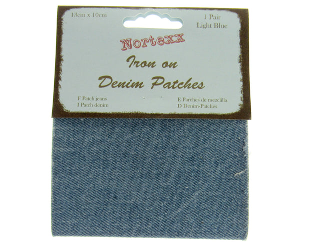 Iron On Denim Patches x 2 - (1 pair)  - 13cm x 10cm - Black, Light or Dark Denim - ThreadandTrimmings