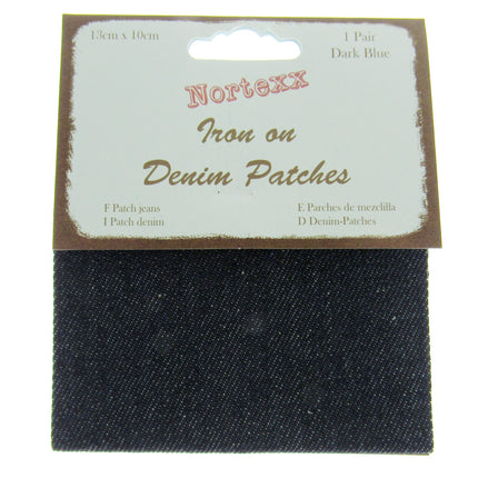 Iron On Denim Patches x 2 - (1 pair)  - 13cm x 10cm - Black, Light or Dark Denim - ThreadandTrimmings