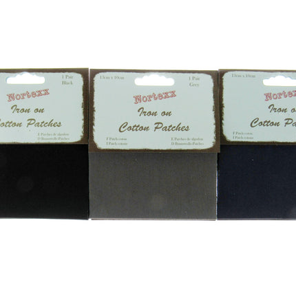 Iron On Cotton Patches x 2 - (1 Pair) - 13cm x 10cm - Black, Grey or Navy - ThreadandTrimmings
