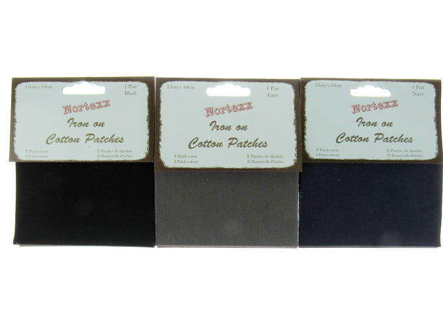 Iron On Cotton Patches x 2 - (1 Pair) - 13cm x 10cm - Black, Grey or Navy - ThreadandTrimmings