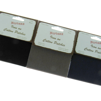 Iron On Cotton Patches x 2 - (1 Pair) - 13cm x 10cm - Black, Grey or Navy - ThreadandTrimmings