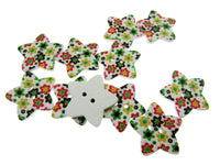 Star Shaped Floral Wooden Buttons with 2 Holes - 50 Buttons Clearance - 25mm