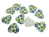 Heart Shaped Floral Wooden Buttons with 2 Holes - 50 Buttons Clearance - 25mm