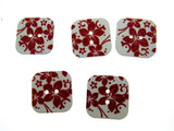 Square Red Floral Wooden Buttons with 2 Holes - 50 Buttons Clearance - 25mm