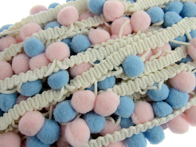 Bright Colourful Pom Pom Trimming Braid - 10mm Balls - 25mm Drop