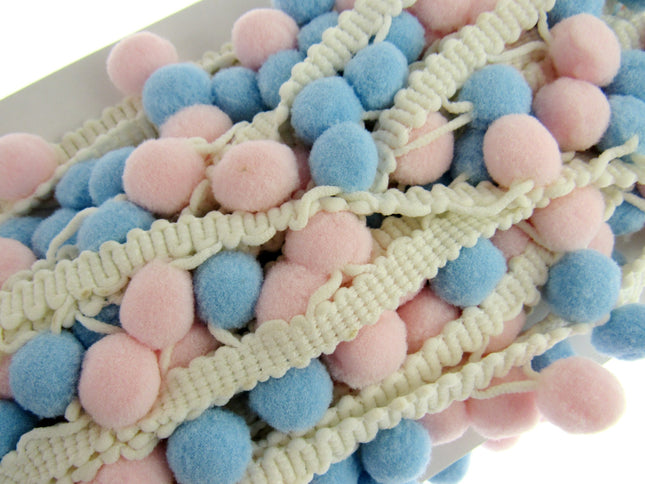 Bright Colourful Pom Pom Trimming Braid - 10mm Balls - 25mm Drop