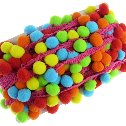 Bright Colourful Pom Pom Trimming Braid - 10mm Balls - 25mm Drop