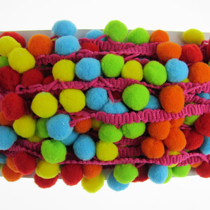 Bright Colourful Pom Pom Trimming Braid - 10mm Balls - 25mm Drop