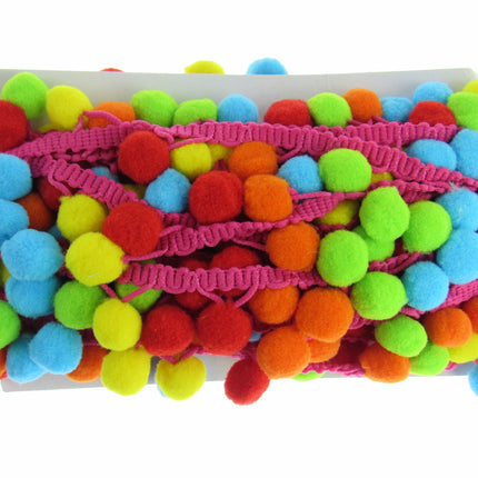 Bright Colourful Pom Pom Trimming Braid - 10mm Balls - 25mm Drop