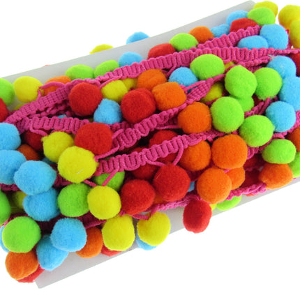 Bright Colourful Pom Pom Trimming Braid - 10mm Balls - 25mm Drop