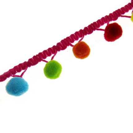 Bright Colourful Pom Pom Trimming Braid - 10mm Balls - 25mm Drop