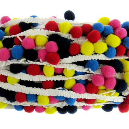 Bright Colourful Pom Pom Trimming Braid - 10mm Balls - 25mm Drop