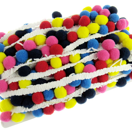 Bright Colourful Pom Pom Trimming Braid - 10mm Balls - 25mm Drop