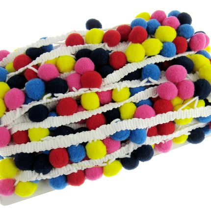 Bright Colourful Pom Pom Trimming Braid - 10mm Balls - 25mm Drop
