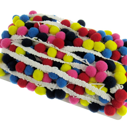 Bright Colourful Pom Pom Trimming Braid - 10mm Balls - 25mm Drop