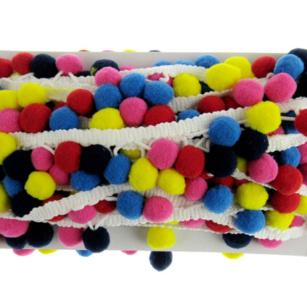 Bright Colourful Pom Pom Trimming Braid - 10mm Balls - 25mm Drop
