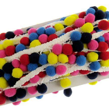 Bright Colourful Pom Pom Trimming Braid - 10mm Balls - 25mm Drop