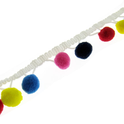 Bright Colourful Pom Pom Trimming Braid - 10mm Balls - 25mm Drop