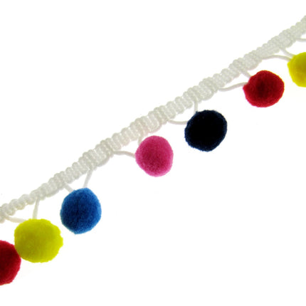 Bright Colourful Pom Pom Trimming Braid - 10mm Balls - 25mm Drop