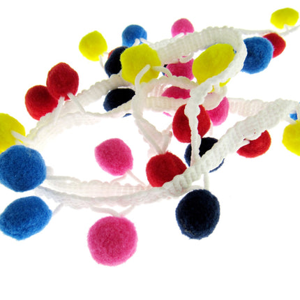 Bright Colourful Pom Pom Trimming Braid - 10mm Balls - 25mm Drop