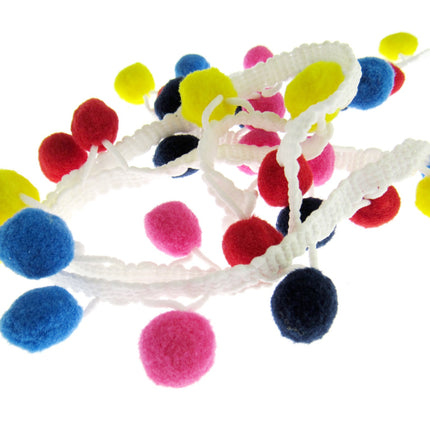 Bright Colourful Pom Pom Trimming Braid - 10mm Balls - 25mm Drop
