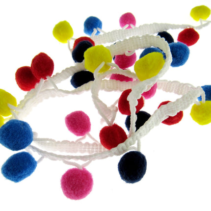 Bright Colourful Pom Pom Trimming Braid - 10mm Balls - 25mm Drop