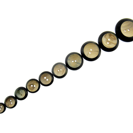 Round Wooden Buttons with Black Burnt Rim on Olive Wood 11 Sizes CW5 - ThreadandTrimmings