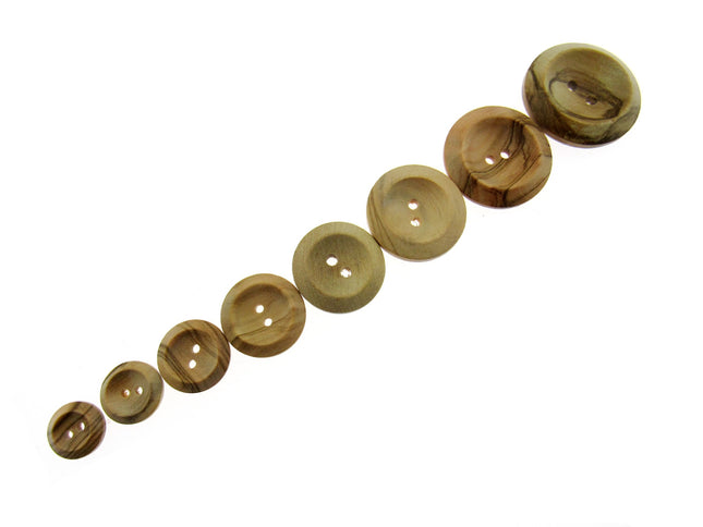 Round Olive Wood Buttons with 2 Holes & Wedge Rim Made from Olive Wood CW3X - ThreadandTrimmings