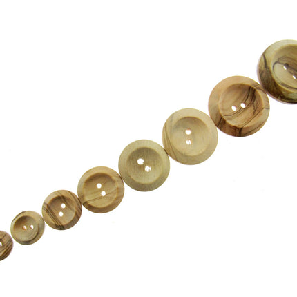 Round Olive Wood Buttons with 2 Holes & Wedge Rim Made from Olive Wood CW3X - ThreadandTrimmings