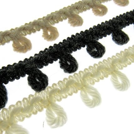 Woolen Braided Fringe Trimmings - Natural Colour Mix - 25mm - Trim By The Meter