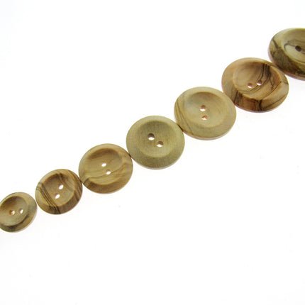 Round Olive Wood Buttons with 2 Holes & Wedge Rim Made from Olive Wood CW3X - ThreadandTrimmings