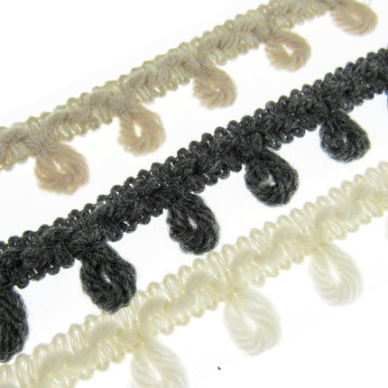 Woolen Braided Fringe Trimmings - Natural Colour Mix - 25mm - Trim By The Meter