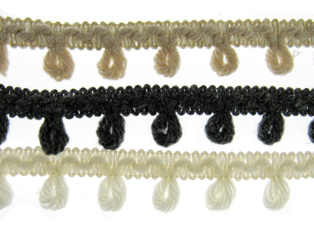 Woolen Braided Fringe Trimmings - Natural Colour Mix - 25mm - Trim By The Meter