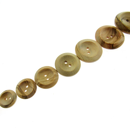 Round Olive Wood Buttons with 2 Holes & Wedge Rim Made from Olive Wood CW3X - ThreadandTrimmings