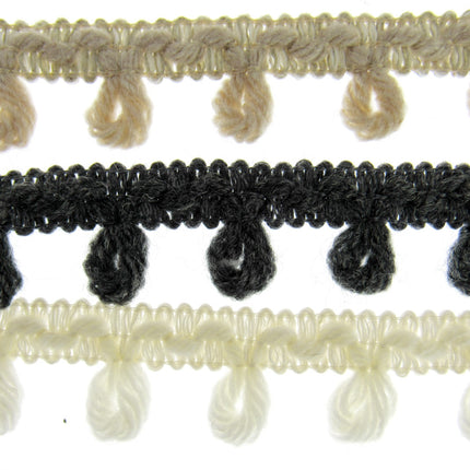 Woolen Braided Fringe Trimmings - Natural Colour Mix - 25mm - Trim By The Meter