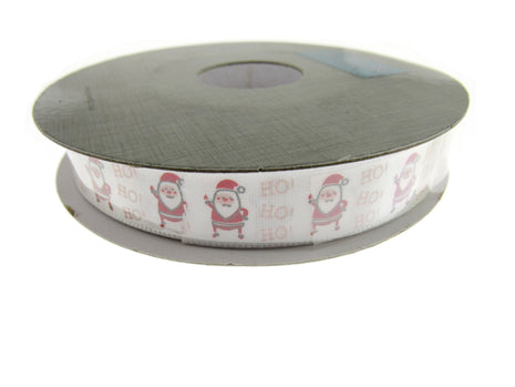 Christmas Ribbon White Satin Santa Ho Ho Ho Ribbon 15mm - 20 Meter Roll TCR0415