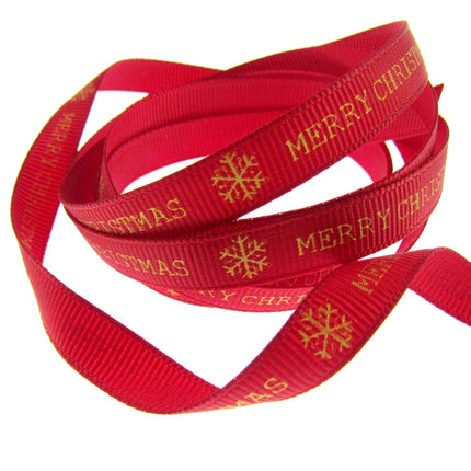 Red Narrow Grosgrain Merry Christmas Ribbon - 10mm Wide - 20m Roll - TCR0410