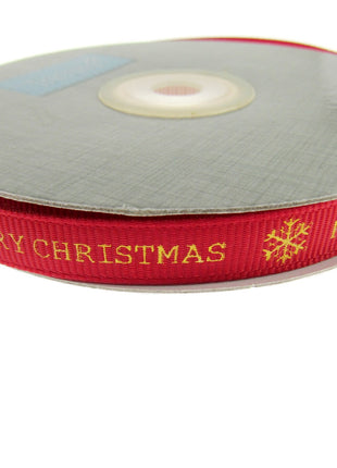 Red Narrow Grosgrain Merry Christmas Ribbon - 10mm Wide - 20m Roll - TCR0410