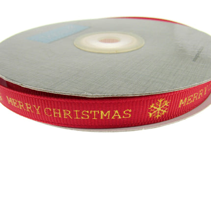 Red Narrow Grosgrain Merry Christmas Ribbon - 10mm Wide - 20m Roll - TCR0410