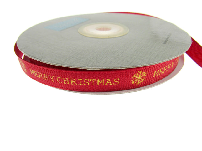Red Narrow Grosgrain Merry Christmas Ribbon - 10mm Wide - 20m Roll - TCR0410