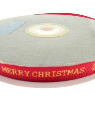 Red Narrow Grosgrain Merry Christmas Ribbon - 10mm Wide - 20m Roll - TCR0410